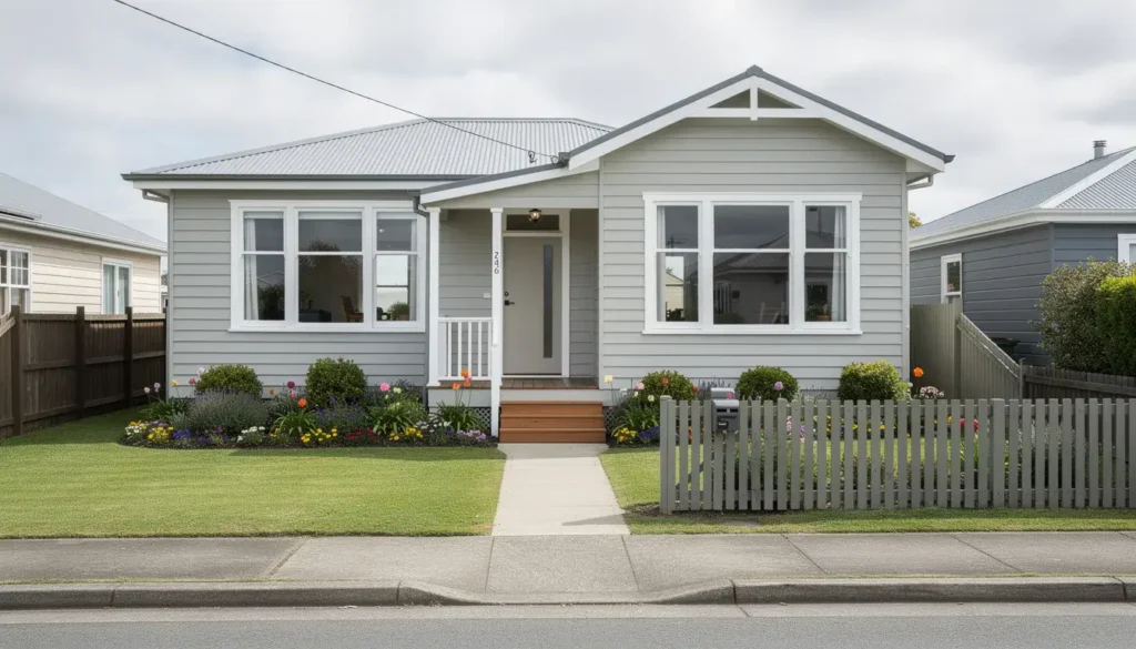 Double glazed villa-style home in Hamilton, New Zealand with timber-framed windows and modern insulation upgrades