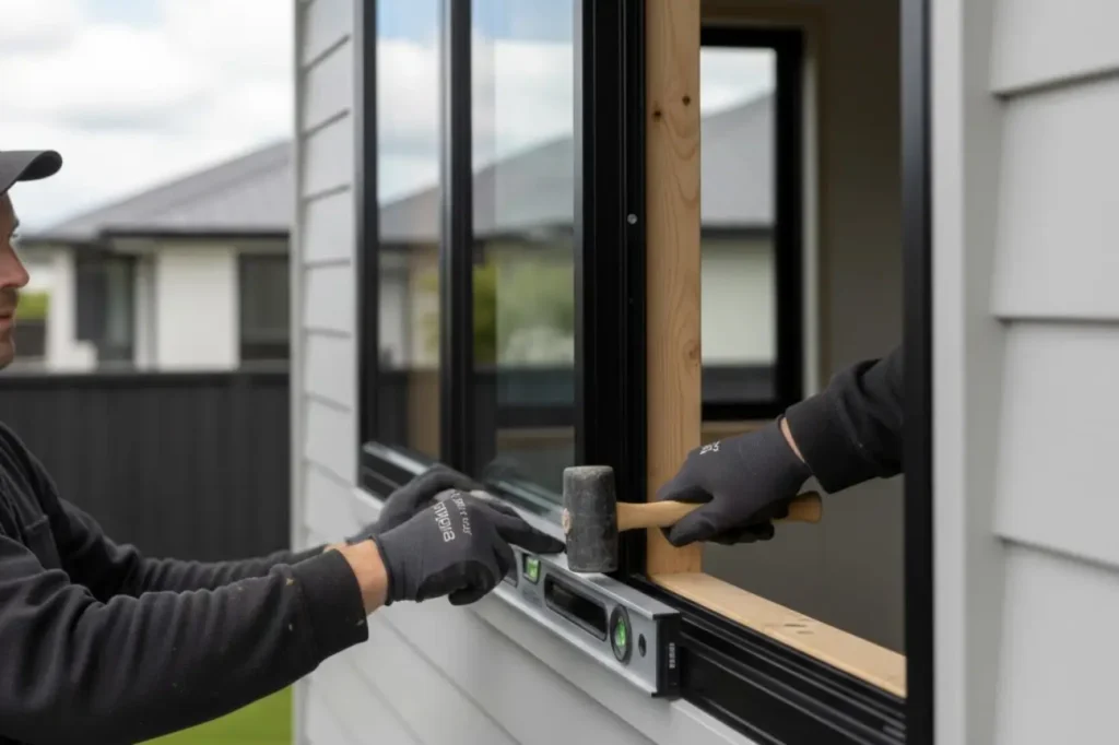 Double Glazing Cambridge installation process showing skilled professionals fitting a modern window with precision and care.