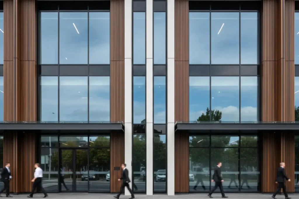 Commercial building facade featuring Aluminium Windows Hamilton designed by Double Glazing Hamilton.