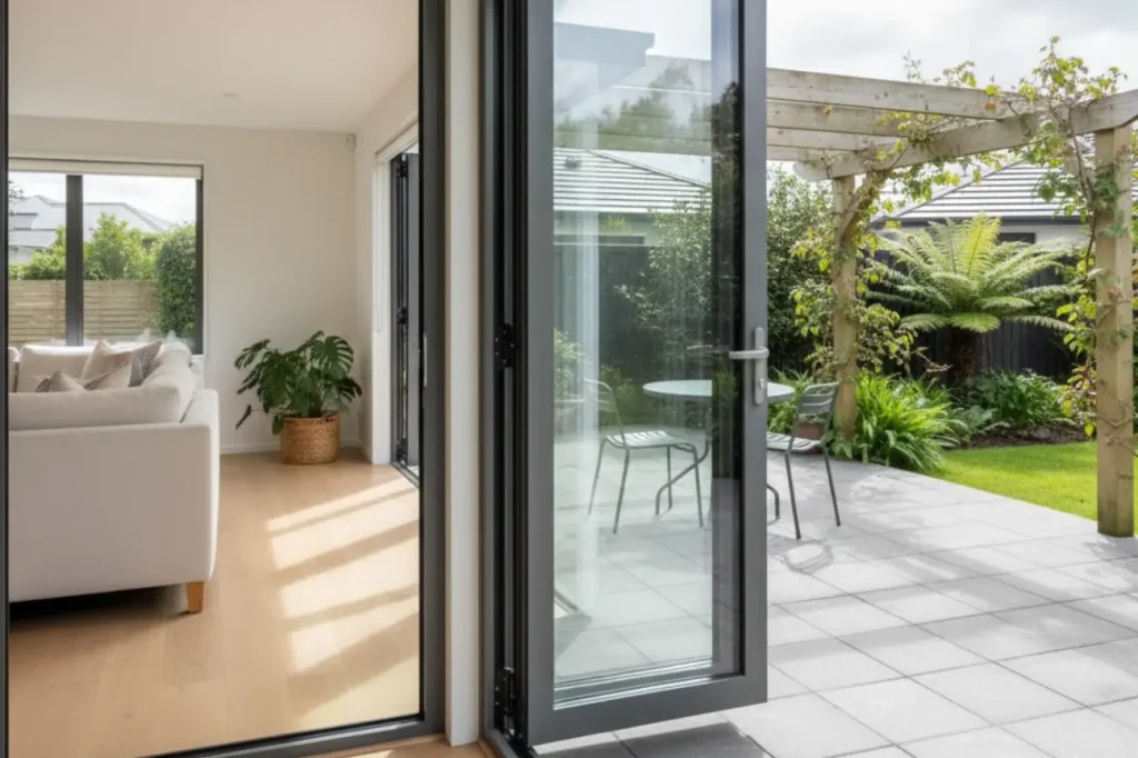 Interior view highlighting double glazed doors connecting indoor and outdoor spaces by Double Glazing Hamilton.