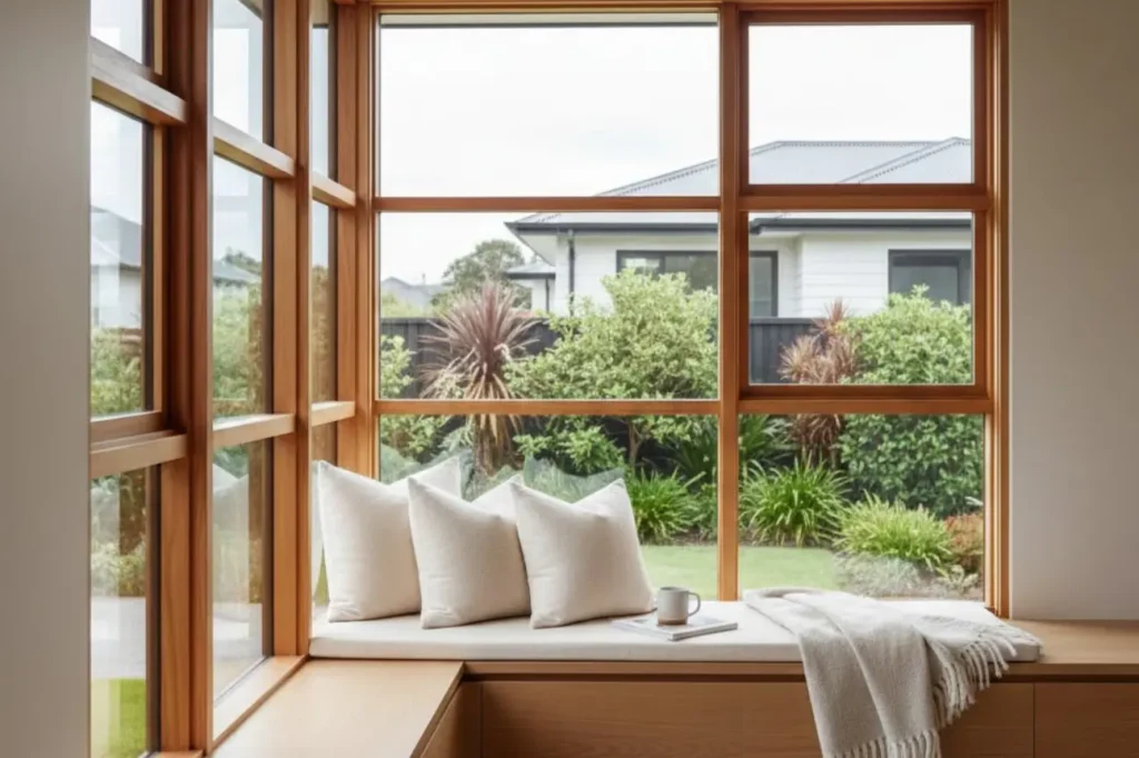 Bright interior space featuring Wooden Windows Hamilton that enhance comfort and natural light by Double Glazing Hamilton.