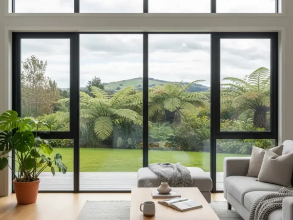 Double Glazing Cambridge installed in a modern living space featuring large energy efficient glass doors and natural views.