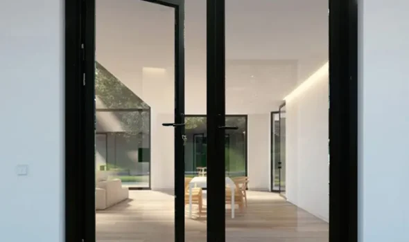 Modern black framed glass doors showcasing stylish customization with Windows and Doors Hamilton by Double Glazing Hamilton.